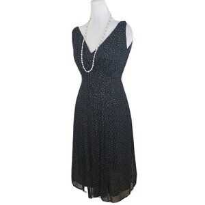Talbots ~Woman Size 2Petite~ Black/Beige Polka Dot Silk Flare Pleats Dress.